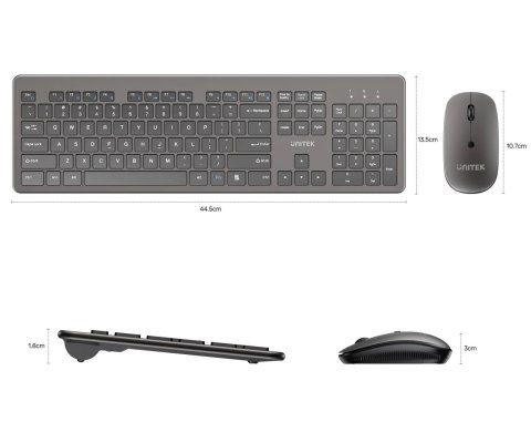 ZESTAW BEZPRZEWODOWY KLAWIATURA I MYSZ OPTYCZNA T054AGY01-US, 1600 dpi QWERTY 2.4 GHz UNITEK
