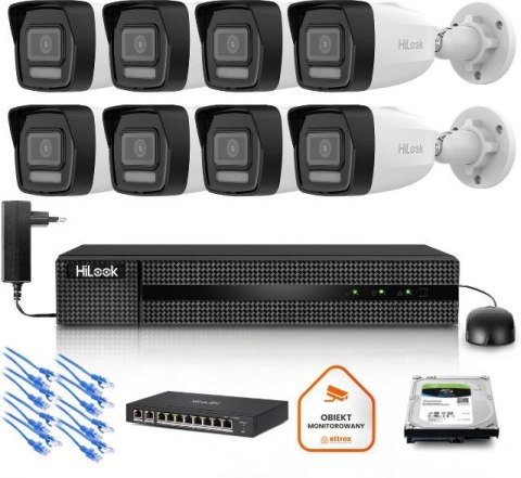 Zestaw monitoringu Hilook 8x kamera IPC-B160HA-LU z dyskiem z 2TB