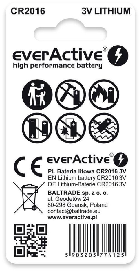 Bateria CR2016 everActive (blister 2 szt.)