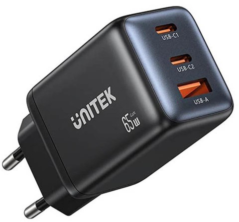 Ładowarka sieciowa Unitek GaN 65W, 2xUSB-C, USB-A, PD 3.0, czarna
