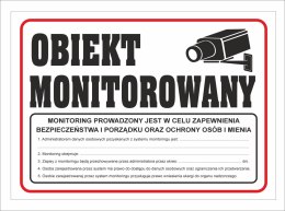 Tabliczka PCV Obiekt Monitorowany z RODO 35x25 cm