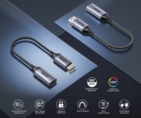 ADAPTER DISPLAYPORT / HDMI V1611A01 15 cm, 8K UNITEK