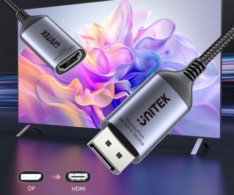 ADAPTER DISPLAYPORT / HDMI V1611A01 15 cm, 8K UNITEK