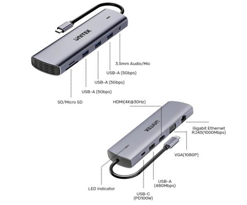 HUB USB 3.0 D1113BGY01 UNITEK