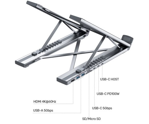 SKŁADANA PODSTAWKA POD LAPTOPA D1137AGY01 Z HUBEM I CZYTNIKIEM KART SD UNITEK