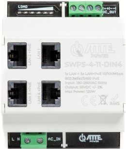 Switch PoE 4 portowy z wbudowanym zasilaczem na szynę TH35 ATTE SWPS-4-11-DIN4
