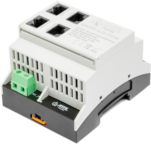 Switch PoE 4 portowy z wbudowanym zasilaczem na szynę TH35 ATTE SWPS-4-11-DIN4