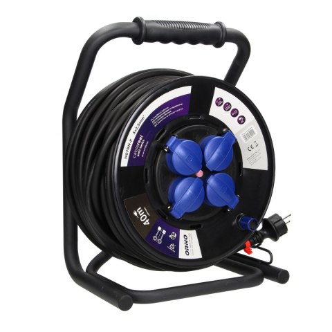 Przedłużacz bębnowy profesjonalny IP44, 4 gniazda 2P+Z (schuko), kabel gumowy olejoodporny, H07RN-F 3x2,5mm², długość 40m, unika