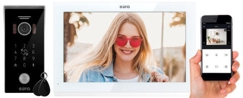 WIDEODOMOFON ''EURA'' VDP-99C5 - biały, dotykowy LCD 10'', AHD, WiFi, pamięć obrazów, kamera 1080p, RFID, szyfrator, natynk