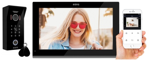 WIDEODOMOFON ''EURA'' VDP-99C5 - czarny, dotykowy LCD 10'', AHD, WiFi, pamięć obrazów, kamera 1080p, RFID, szyfrator, natynk