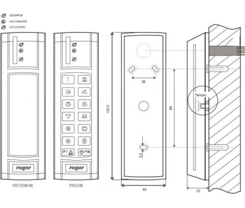 Czytnik zbliżeniowy ROGER PRT12EM-BK