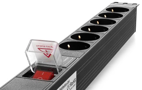 6GN-P - listwa zasilająca 19" z włącznikiem oraz zabezpieczeniem przeciwprzepięciowym (SPD) - 6 gniazd SCHUKO