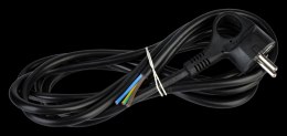 Kabel elektryczny czarny 3m 3x1.5mm zakończony wtyczką kątową z uziemieniem