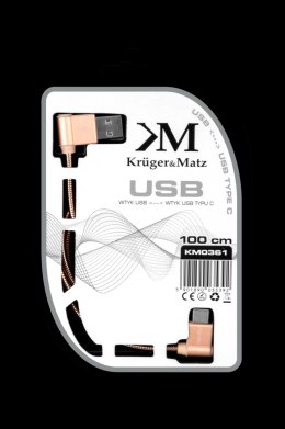 Kabel USB - wtyk kątowy typu C 1m 3A Kruger&Matz