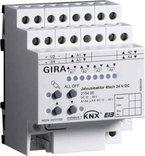 GIRA aktor żaluzjowy 4x DC 24 V KNX 215400