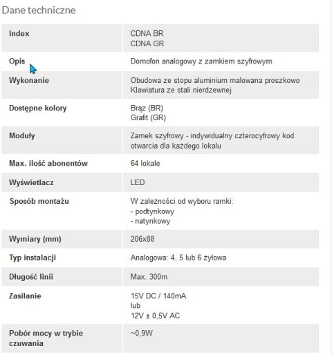 ACO CDNA GR Centrala domofonowa do instalacji analogowych,