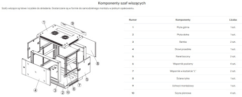 W6615/W - szafa Rack 19" - 600x600x15U (Rozłożona)