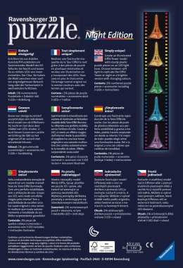Ravensburger Puzzle 3D Budynki nocą: Wieża Eiffla 216 elementów 12579