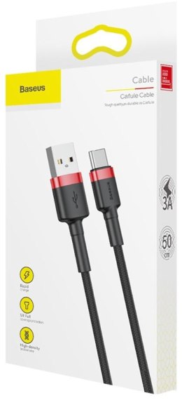 KABEL USB-A / USB-C Baseus Cafule CATKLF-A91 50cm 3A QC 3.0 CZARNO-CZERWONY W OPLOCIE