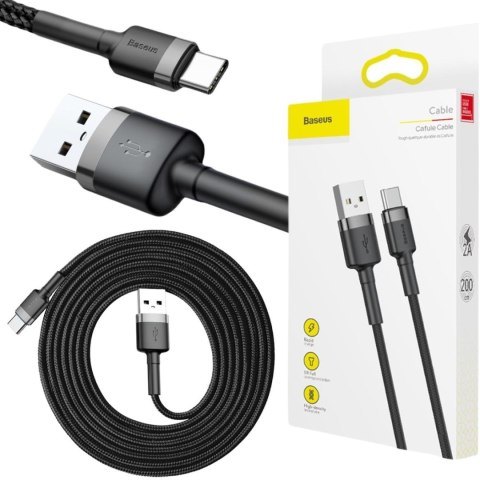 KABEL USB-A / USB-C Baseus Cafule CATKLF-CG1 200cm 2A QC 3.0 CZARNO-SZARY W NYLONOWYM OPLOCIE